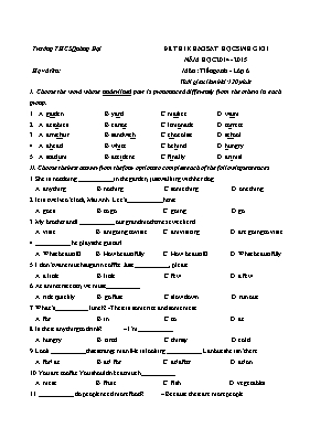 Đề thi khảo sát học sinh giỏi môn Tiếng Anh Lớp 6 - Năm học 2014-2015 - Trường THCS Quảng Đại